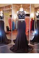 Fashionable Scoop Black Sleeveless Elastic Woven Satin Brush Train Zipper for Prom and Party