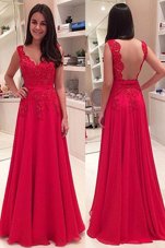 Sophisticated Red Sleeveless Chiffon Backless Evening Gowns for Prom and Party