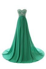 Chic Red and Blue and Green Zipper Sweetheart Beading Prom Evening Gown Chiffon Sleeveless Court Train