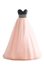 Fashion Beading Glitz Pageant Dress Baby Pink Lace Up Sleeveless Floor Length