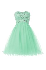 Inexpensive Turquoise Tulle Lace Up Sleeveless Knee Length Beading