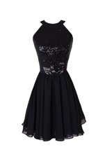 Latest Sequins Scoop Sleeveless Criss Cross Dress for Prom Black Chiffon