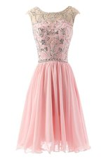 Fashion Pink Scoop Neckline Beading Dress for Prom Sleeveless Zipper