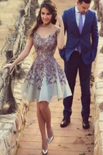 Great Scoop Cap Sleeves Zipper Knee Length Appliques Dress for Prom