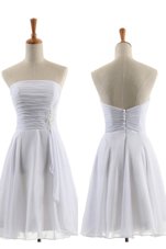 Glittering Sleeveless Knee Length Appliques Zipper Evening Dress with White