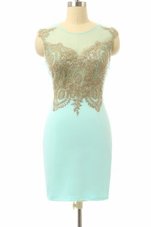 Amazing Mini Length Side Zipper Mother Of The Bride Dress Turquoise and In with Lace