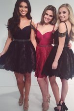 Hot Selling Lace Black V-neck Zipper Beading Prom Evening Gown Sleeveless
