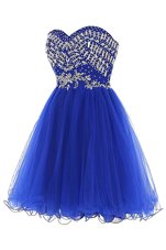 Vintage Royal Blue Sleeveless Tulle Zipper Prom Dresses for Prom and Party