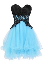 Affordable Sweetheart Sleeveless Tulle Homecoming Dresses Appliques Lace Up