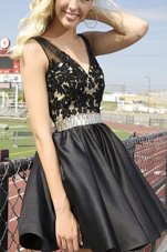 Classical Black Evening Dress Prom and Party and For with Beading and Appliques V-neck Sleeveless Zipper