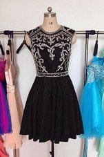 Discount Scoop Black A-line Beading Prom Dress Zipper Chiffon Sleeveless Mini Length