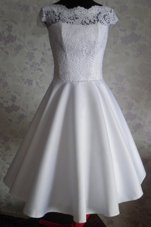 Free and Easy White Bateau Zipper Lace Prom Dress Cap Sleeves