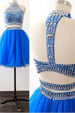 Popular Royal Blue Sleeveless Sashes|ribbons Mini Length Prom Dresses