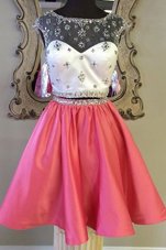 Romantic Rose Pink A-line Elastic Woven Satin Bateau Cap Sleeves Sashes|ribbons Mini Length Zipper Cocktail Dress