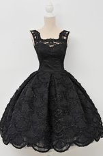 Custom Design Knee Length Zipper Oscars Dresses Black and In for Prom and Party with Lace