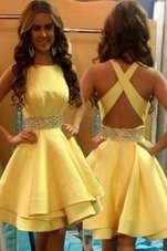 Top Selling Yellow Scoop Criss Cross Beading Homecoming Dress Sleeveless