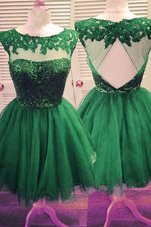 Elegant Dark Green Backless Homecoming Dress Beading Sleeveless Knee Length