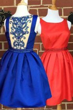 Smart Beading Prom Homecoming Dress Blue Side Zipper Sleeveless Knee Length