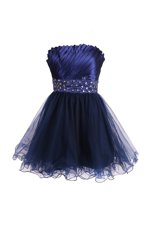 High End Navy Blue Strapless Zipper Beading and Sashes|ribbons Prom Dresses Sleeveless