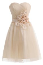 Shining Champagne Lace Up Sweetheart Beading and Hand Made Flower Homecoming Party Dress Tulle Sleeveless