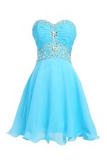 Glorious Blue Sleeveless Knee Length Beading Lace Up Prom Dress