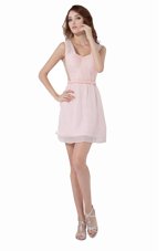 Wonderful Knee Length A-line Sleeveless Baby Pink Homecoming Dress Online Backless