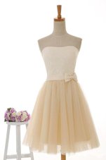 Knee Length Champagne Homecoming Dress Tulle and Lace Sleeveless Lace