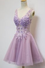 Cute Lavender Dress for Prom Prom and Party and For with Appliques V-neck Sleeveless Zipper