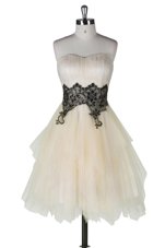 Super Knee Length Champagne Homecoming Dress Tulle Sleeveless Appliques