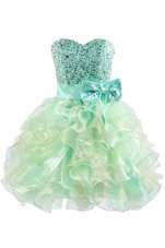 Fashion Green Sweetheart Neckline Beading and Bowknot Prom Gown Sleeveless Lace Up
