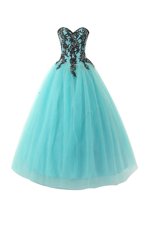 Romantic Blue Ball Gowns Sweetheart Sleeveless Tulle Floor Length Lace Up Appliques Custom Made Pageant Dress