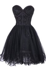 Deluxe Black Criss Cross Prom Gown Sequins Sleeveless Knee Length