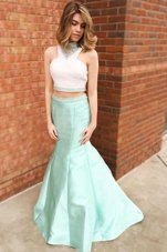 Captivating Mermaid Halter Top Light Blue Zipper Evening Outfits Beading and Lace Sleeveless Floor Length