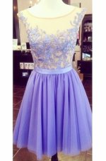 Nice Scoop Lace Appliques Hoco Dress Red and Royal Blue Zipper Sleeveless Mini Length