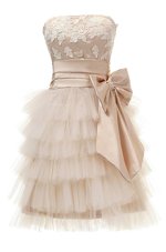 Beauteous Strapless Sleeveless Satin and Tulle Prom Gown Appliques Zipper