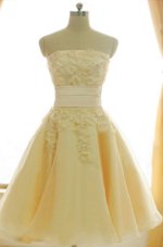Glittering Yellow Sleeveless Satin and Chiffon Zipper Dress for Prom for Prom and Party and Wedding Party