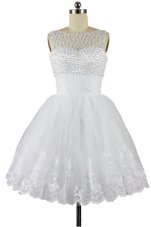 Super White Zipper Bateau Beading and Appliques Homecoming Party Dress Organza Sleeveless