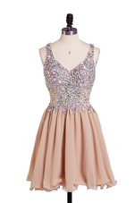 Lovely Beading Dress for Prom Peach Side Zipper Sleeveless Knee Length