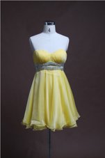 New Style Light Yellow Organza Backless Homecoming Dresses Sleeveless Mini Length Beading