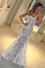 Custom Fit Mermaid Sleeveless Lace Floor Length Zipper Homecoming Dress in White for with Lace