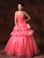 Watermelon Hand Made Flowers And Appliques A-line Strapless Organza 2013 New Arrival Prom Gowns For Custom Made