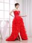 Beading Mermaid Sweetheart Prom Dress Organza High-low Red