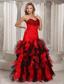 Ruffles A-line Swetheart Ruched Bodice Prom Dress Red and Black With Beading Decorate