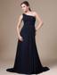 Navy Blue One Shoulder Neckline For Wedding Party With Chiffon Mother Of The Bride Dress