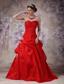 Red A-line Sweetheart Brush Train Taffeta Appliques Prom Dress