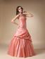 Orange A-line Strapless Floor-length Beading and Pick-ups Taffeta Prom Dress