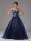 Beaded Decorate A-line Navy Blue Strapless Organza Prom Dress In Saint Joseph