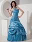 Blue A-Line / Princess Strapless Floor-length Taffeta Beading Prom Dress