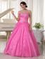 Rose Pink Embroidery With Beading Prom Dress With Ruch A-line Taffeta and Organza