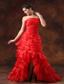 High Slit Red Ruffled Layers Ruched Bodice For 2013 Prom Dress